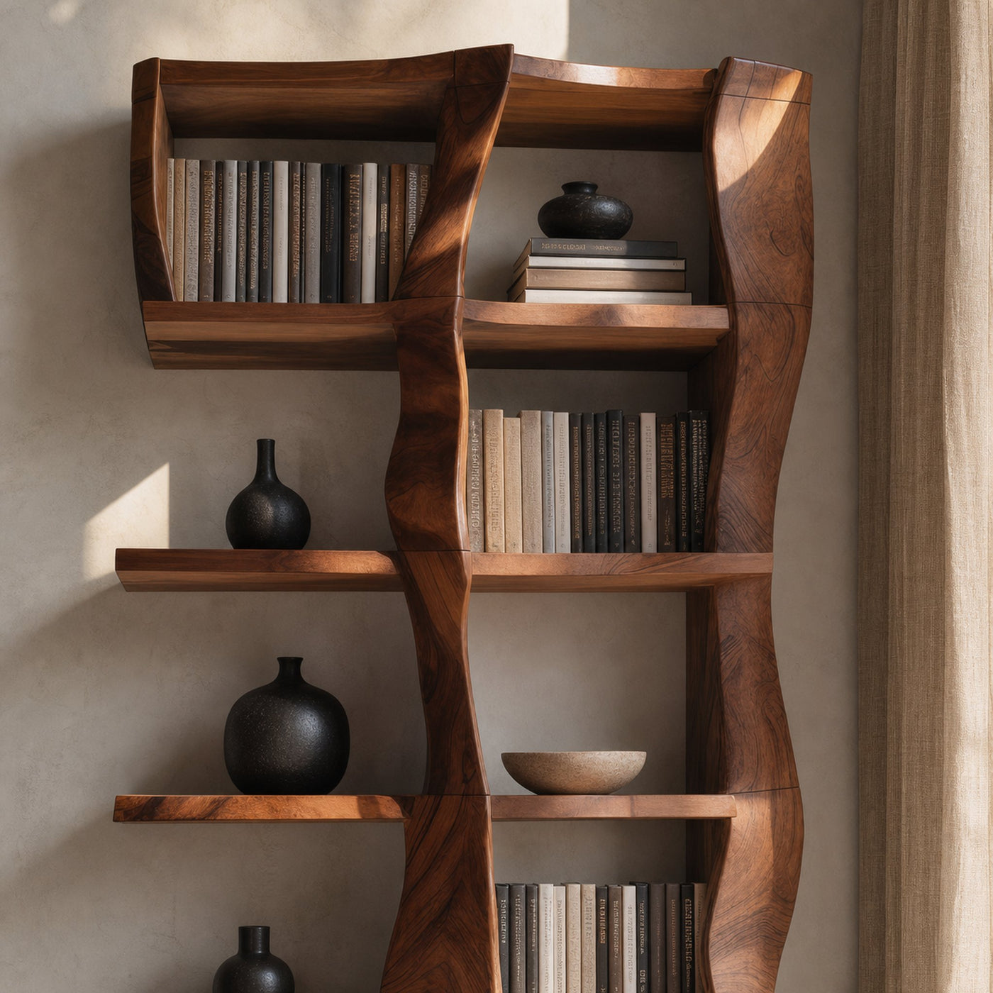 Sculptural Bookshelf With Flowing Wave Design For Living Room - product view 3