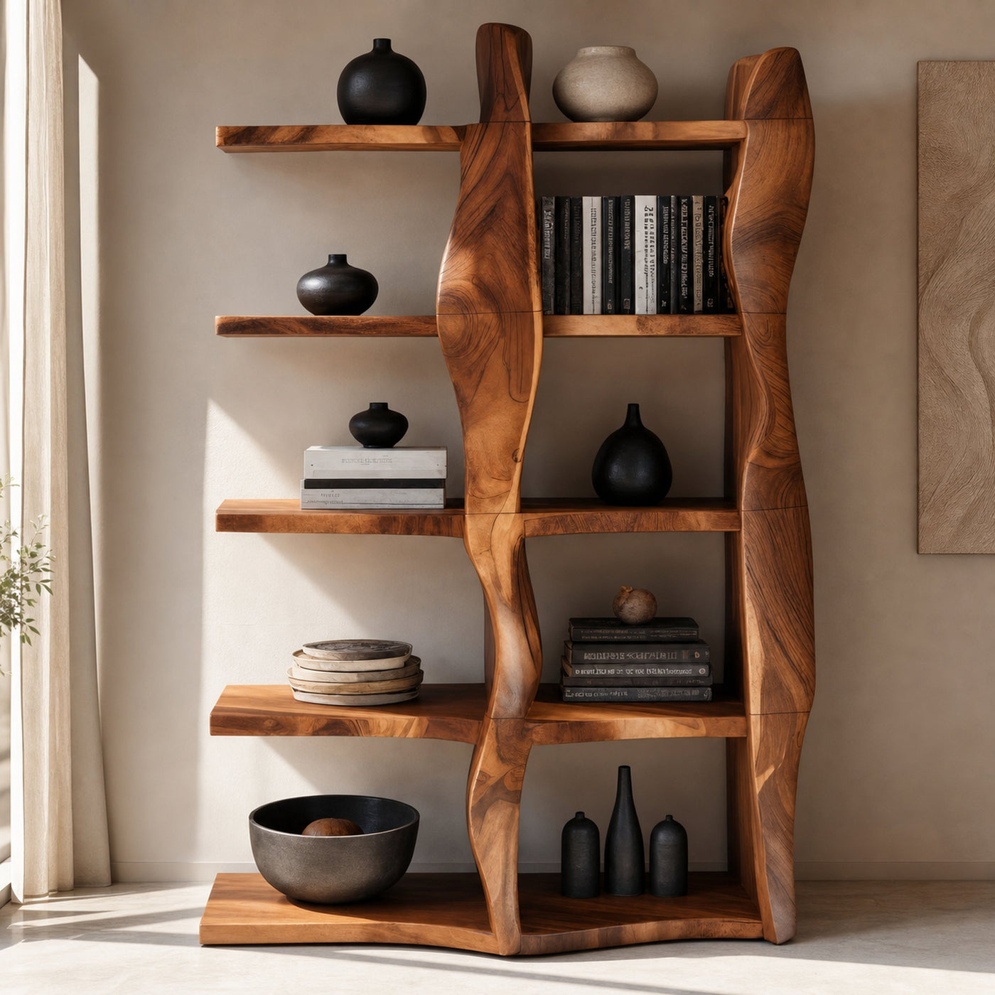 Sculptural Bookshelf With Flowing Wave Design For Living Room - product view 4