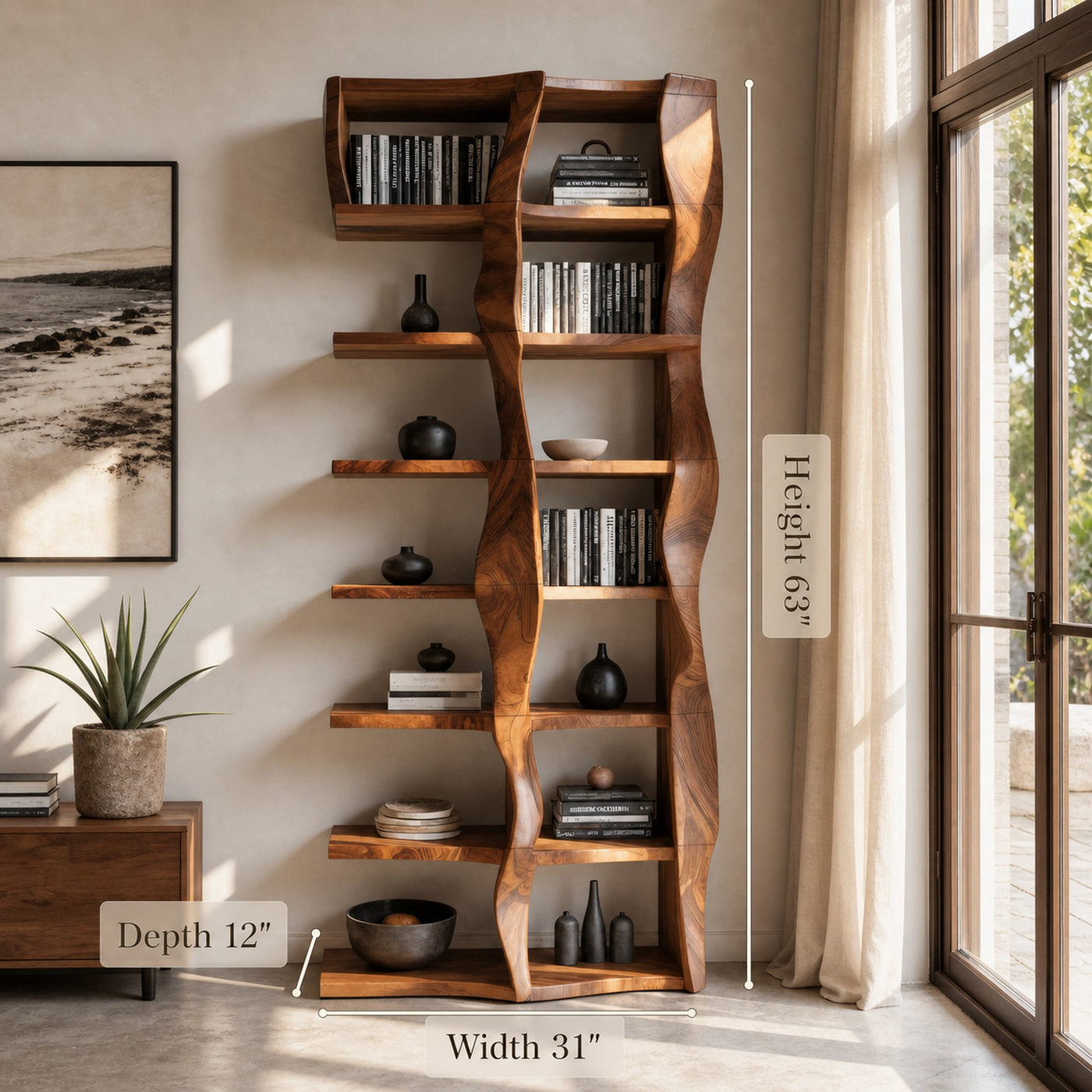Sculptural Bookshelf With Flowing Wave Design For Living Room - product view 6