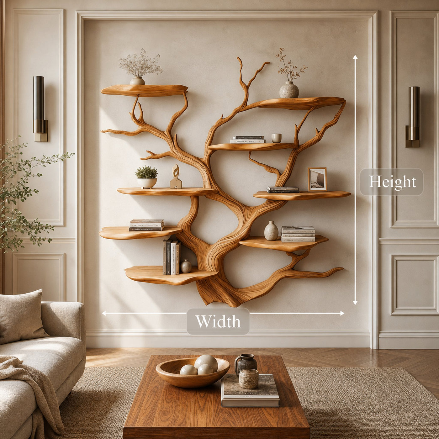 Sculptural Branch Wall Shelf Solid Wood Living Room Interior Artistic Feature - product view 4