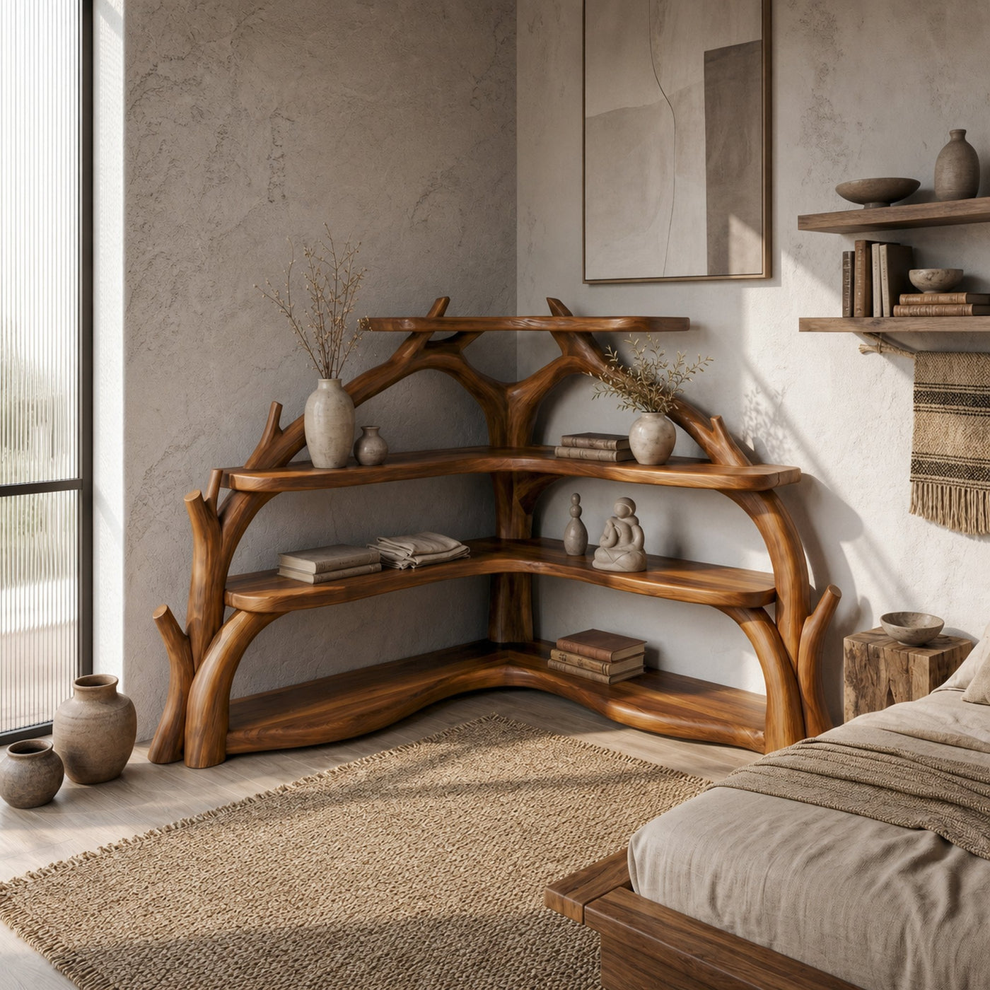 Sculptural Corner Bookcase With Natural Branch Design For Living Room - product view 6