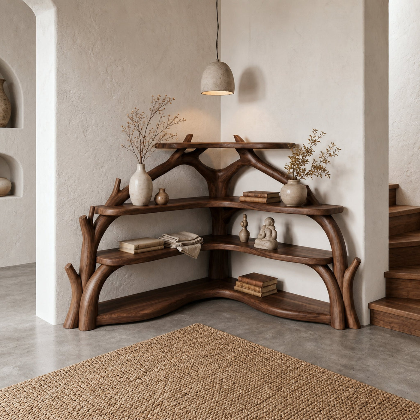 Sculptural Corner Bookcase With Natural Branch Design For Living Room - product view 7