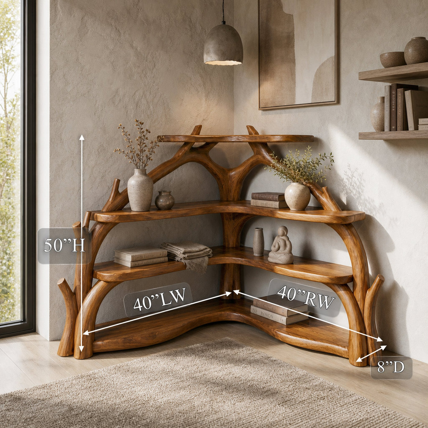 Sculptural Corner Bookcase With Natural Branch Design For Living Room - product view 8