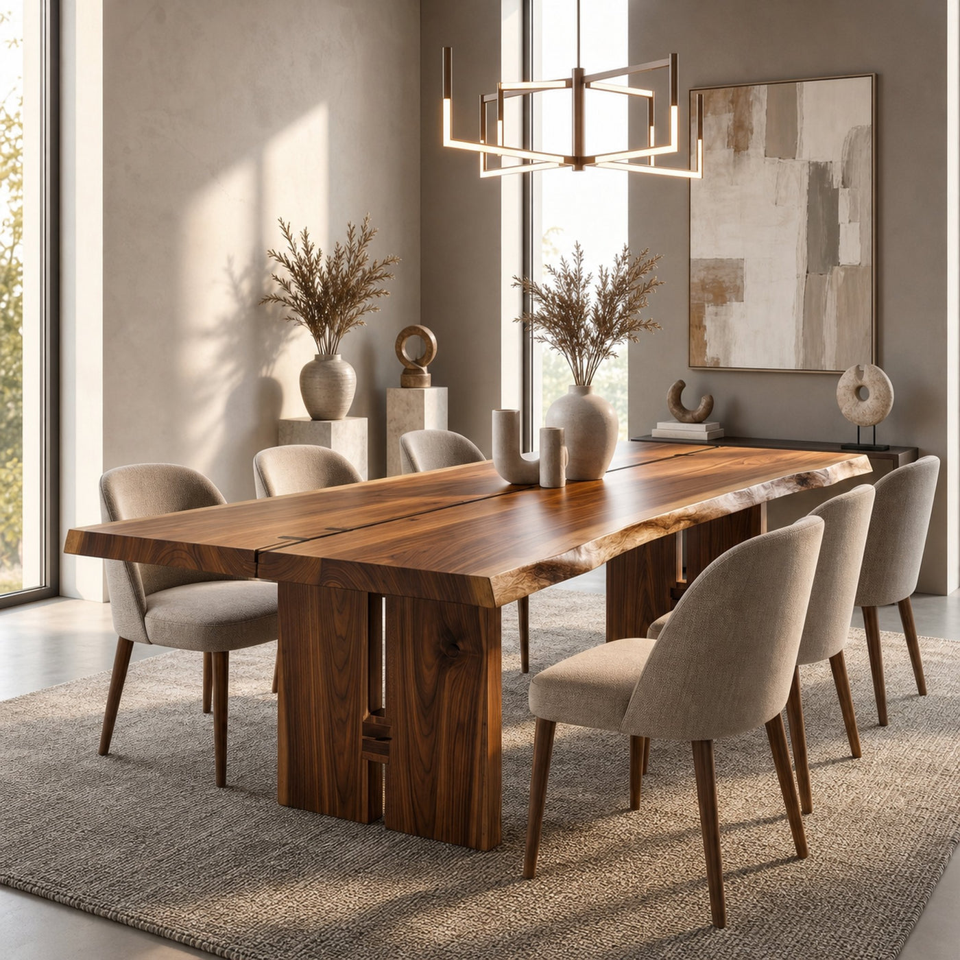 Sculptural Dining Table With Chunky Pedestal Base For Dining Room