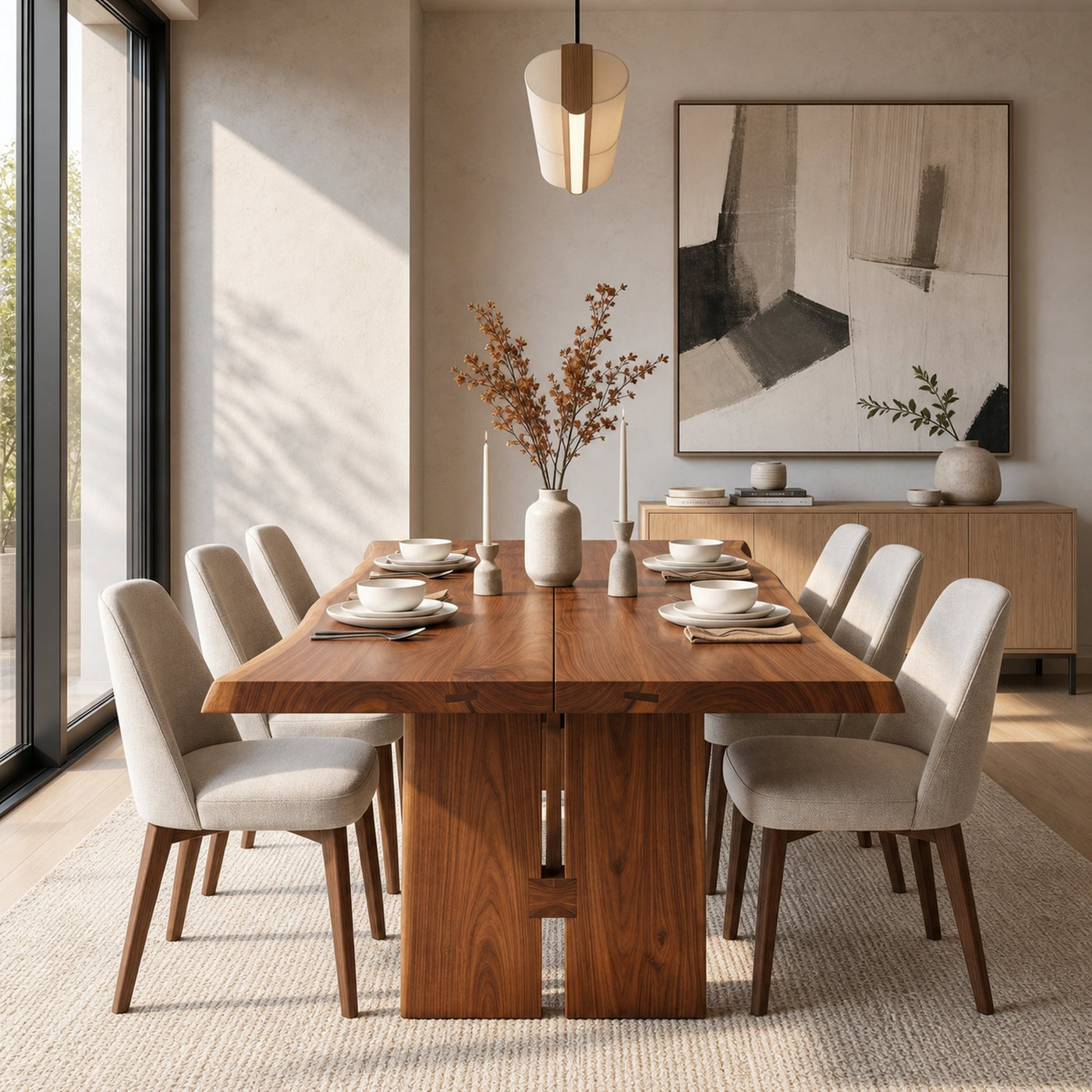 Sculptural Dining Table With Chunky Pedestal Base For Dining Room - product view 2