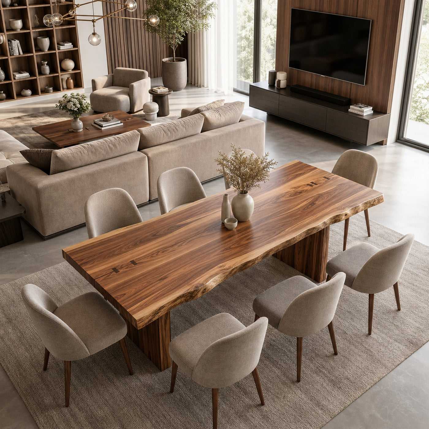 Sculptural Dining Table With Chunky Pedestal Base For Dining Room - product view 3