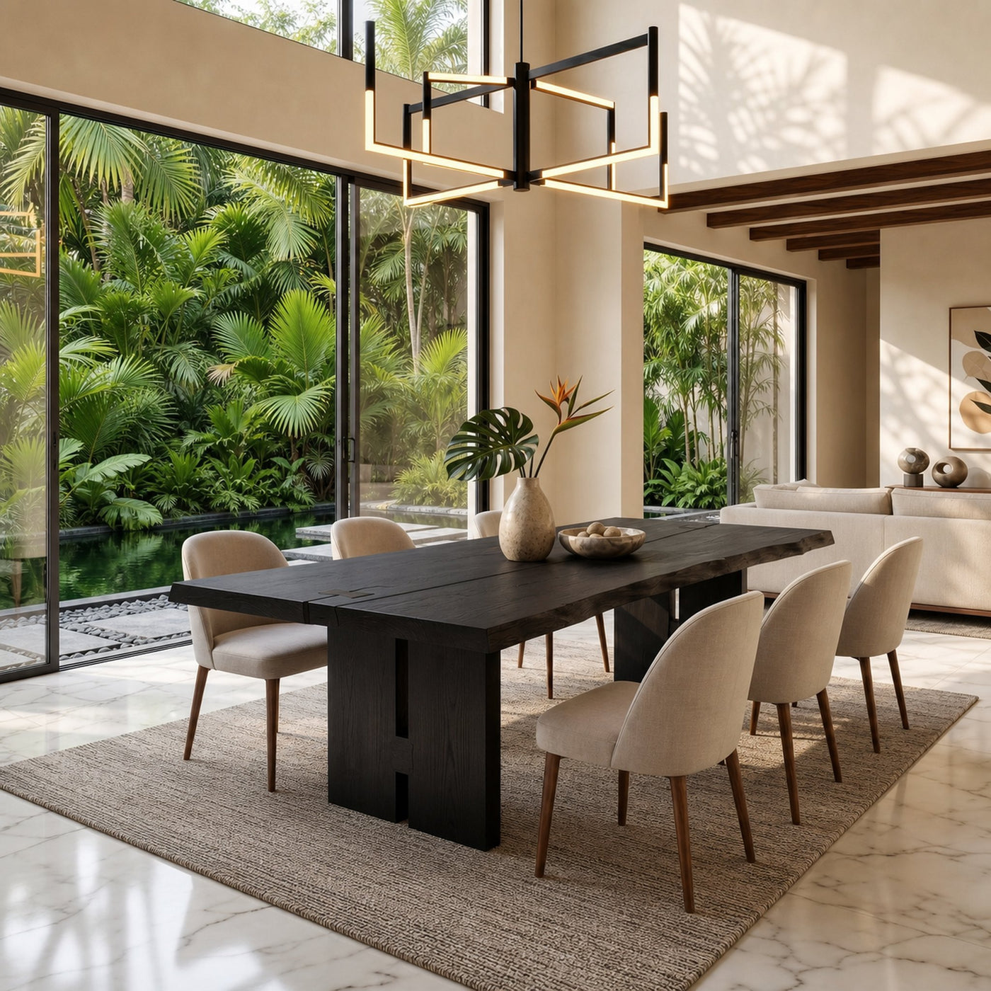 Sculptural Dining Table With Chunky Pedestal Base For Dining Room - product view 4