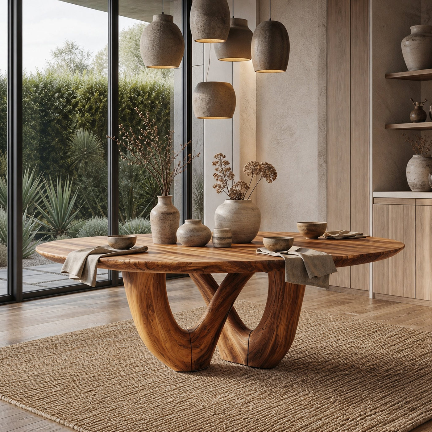 Sculptural Double Curved Base Dining Table For Dining Room And Kitchen