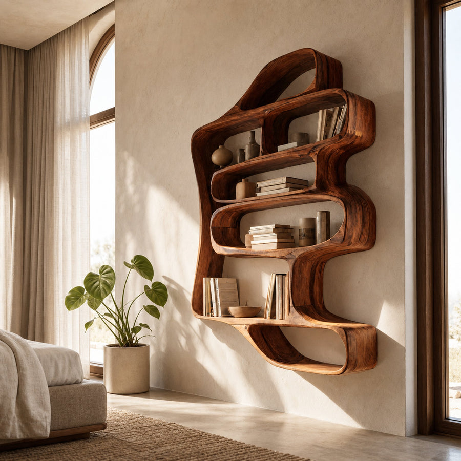 Sculptural Floating Bookshelf For Living Room Or Bedroom