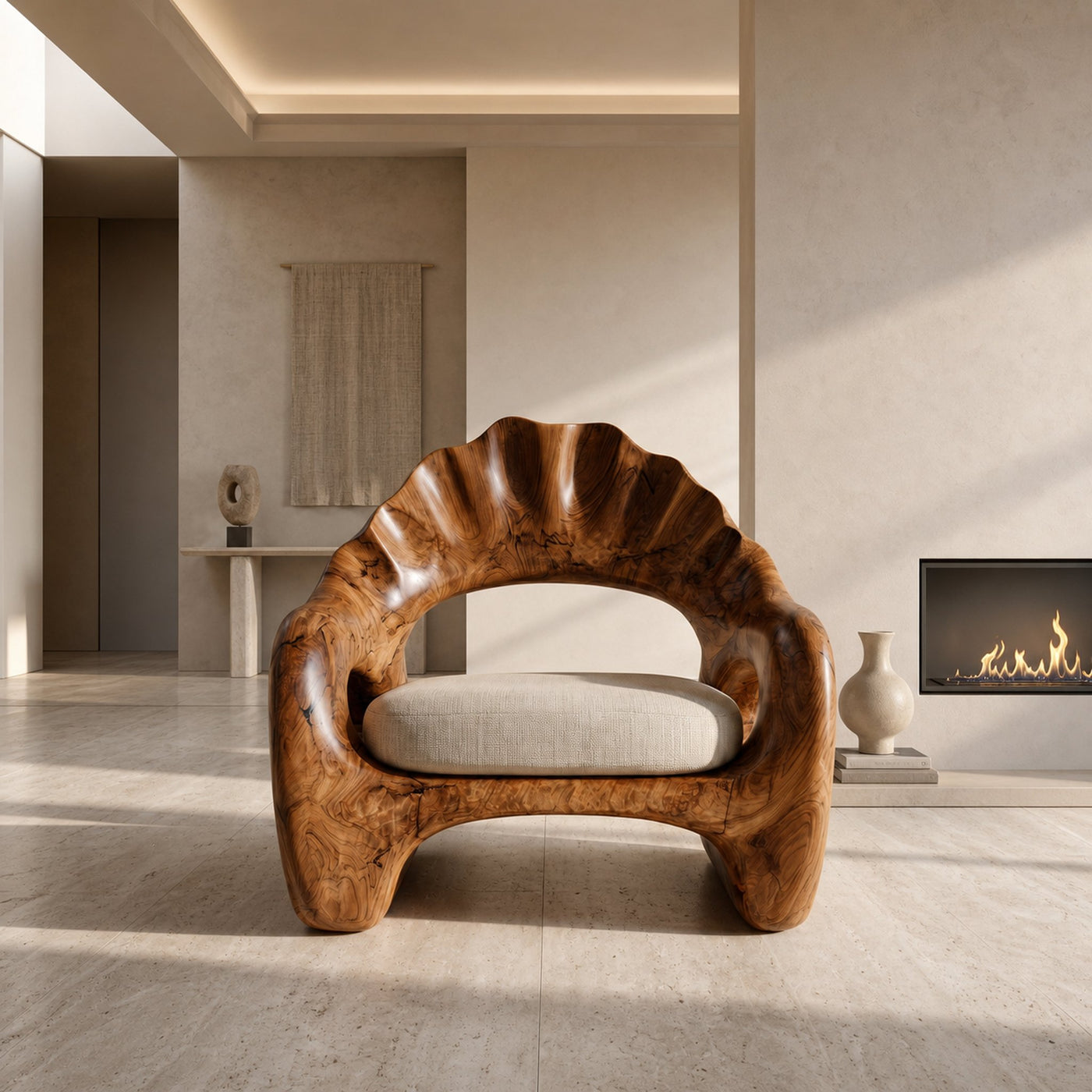 Sculptural Lounge Chair With Handcrafted Wooden Structure For Living Room - product view 3