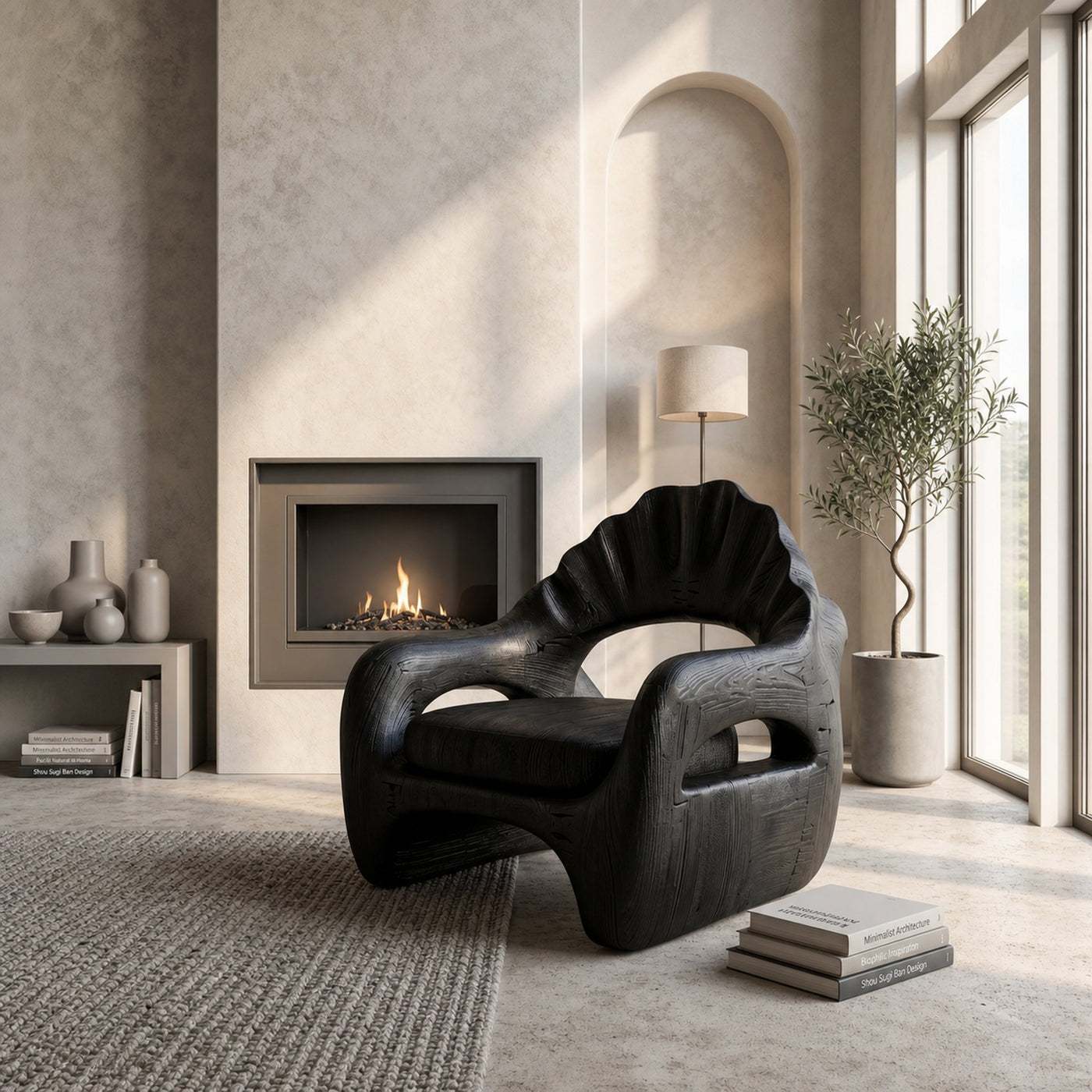 Sculptural Lounge Chair With Handcrafted Wooden Structure For Living Room - product view 4