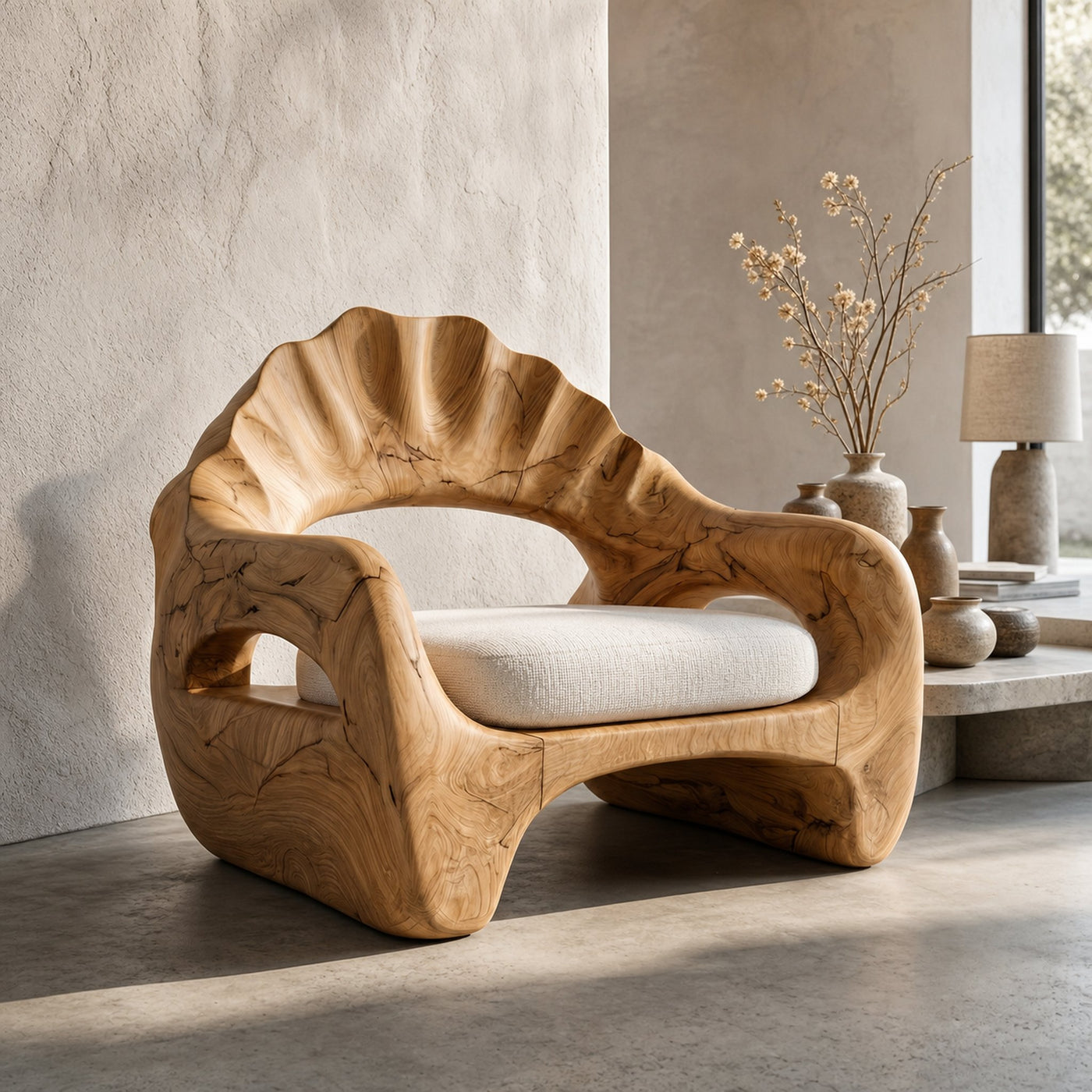 Sculptural Lounge Chair With Handcrafted Wooden Structure For Living Room - product view 5