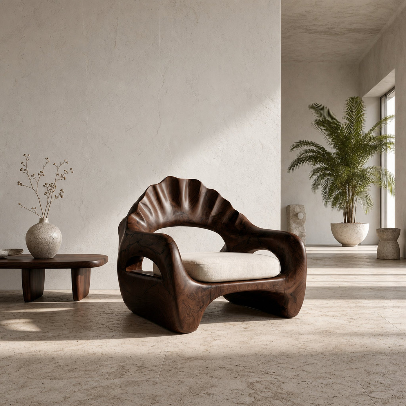 Sculptural Lounge Chair With Handcrafted Wooden Structure For Living Room - product view 7