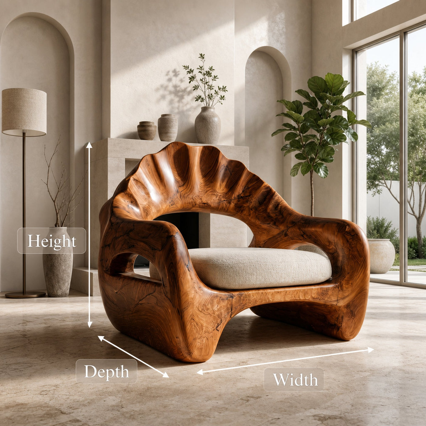 Sculptural Lounge Chair With Handcrafted Wooden Structure For Living Room - product view 8