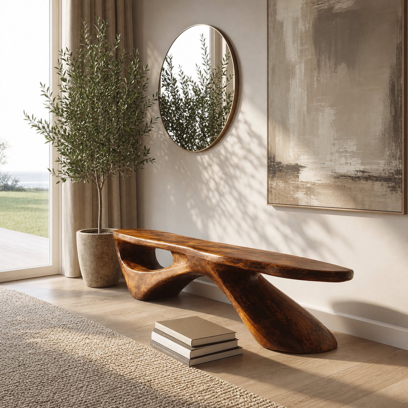 Sculptural Organic Bench For Entryway Or Living Room - product view 6