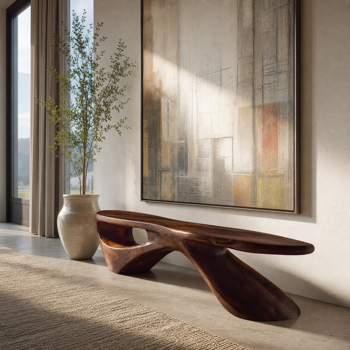 Sculptural Organic Bench For Entryway Or Living Room - product view 7
