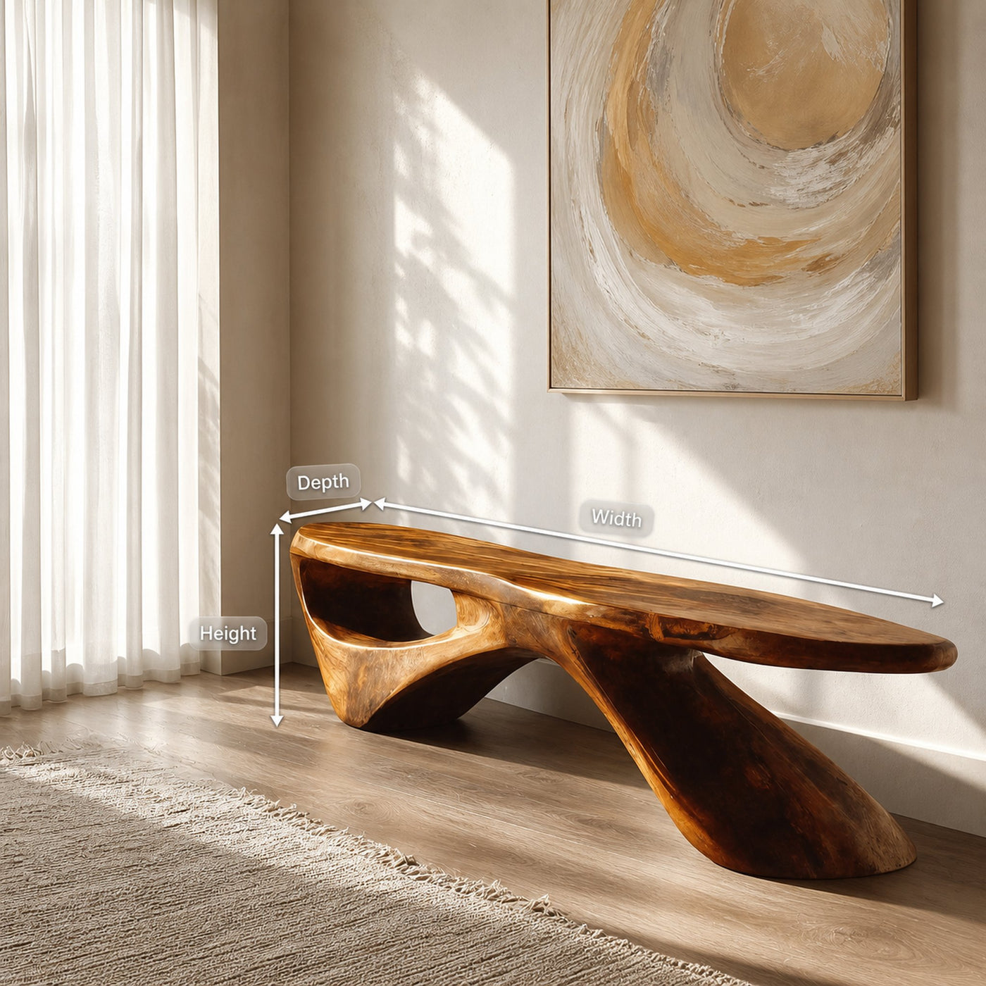 Sculptural Organic Bench For Entryway Or Living Room - product view 8