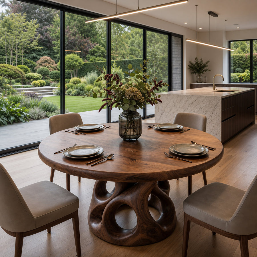 Sculptural Round Kitchen Table For Garden View Room