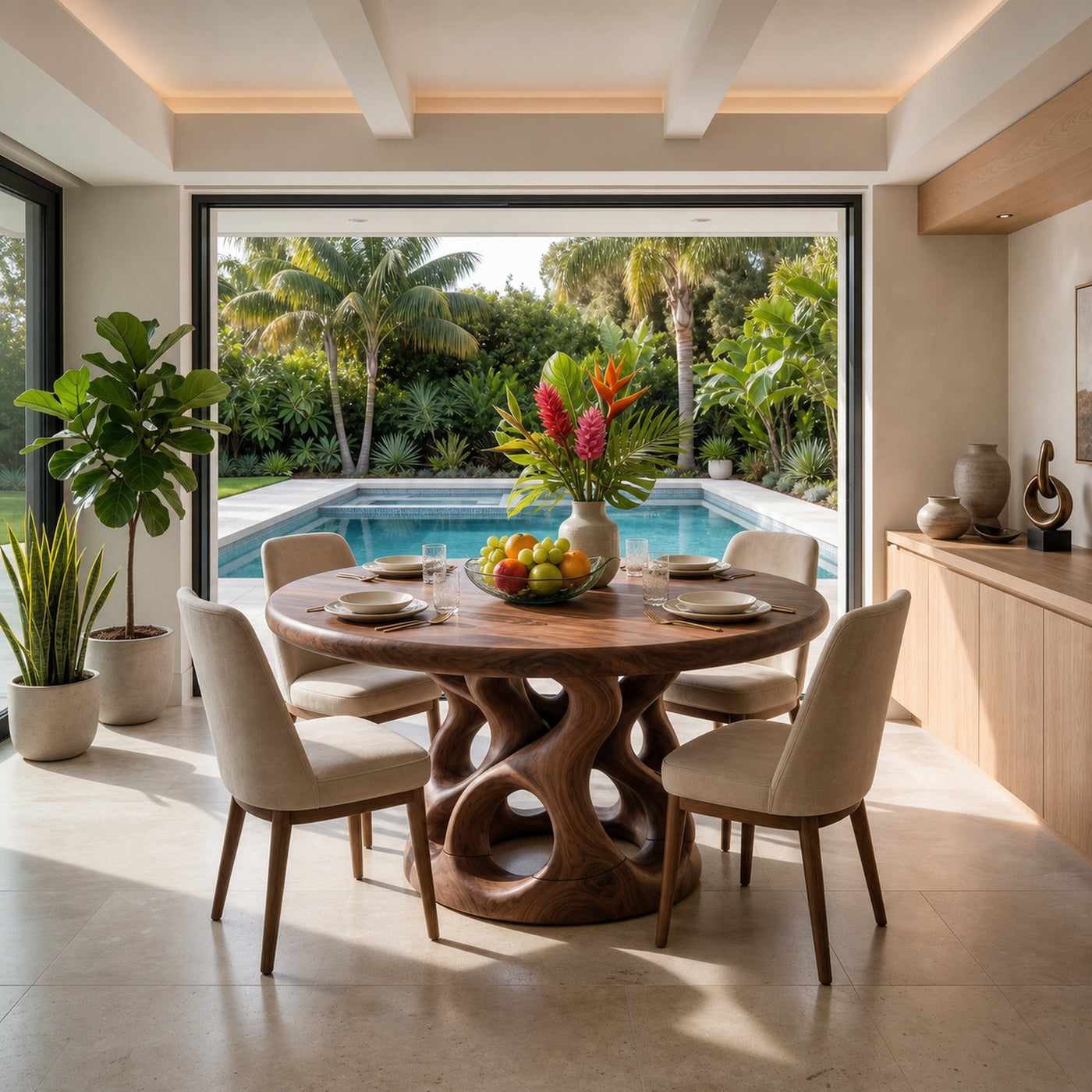 Sculptural Round Kitchen Table For Garden View Room - product view 3