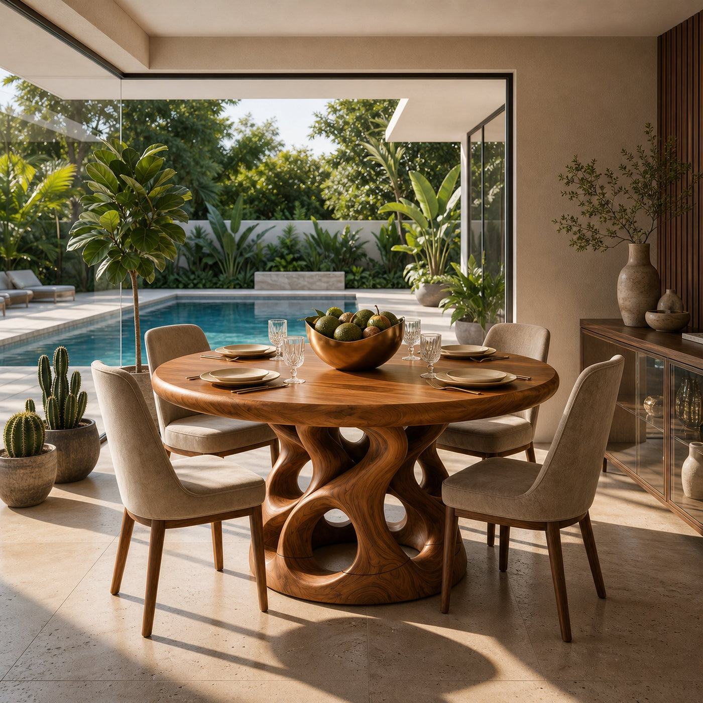 Sculptural Round Kitchen Table For Garden View Room - product view 6