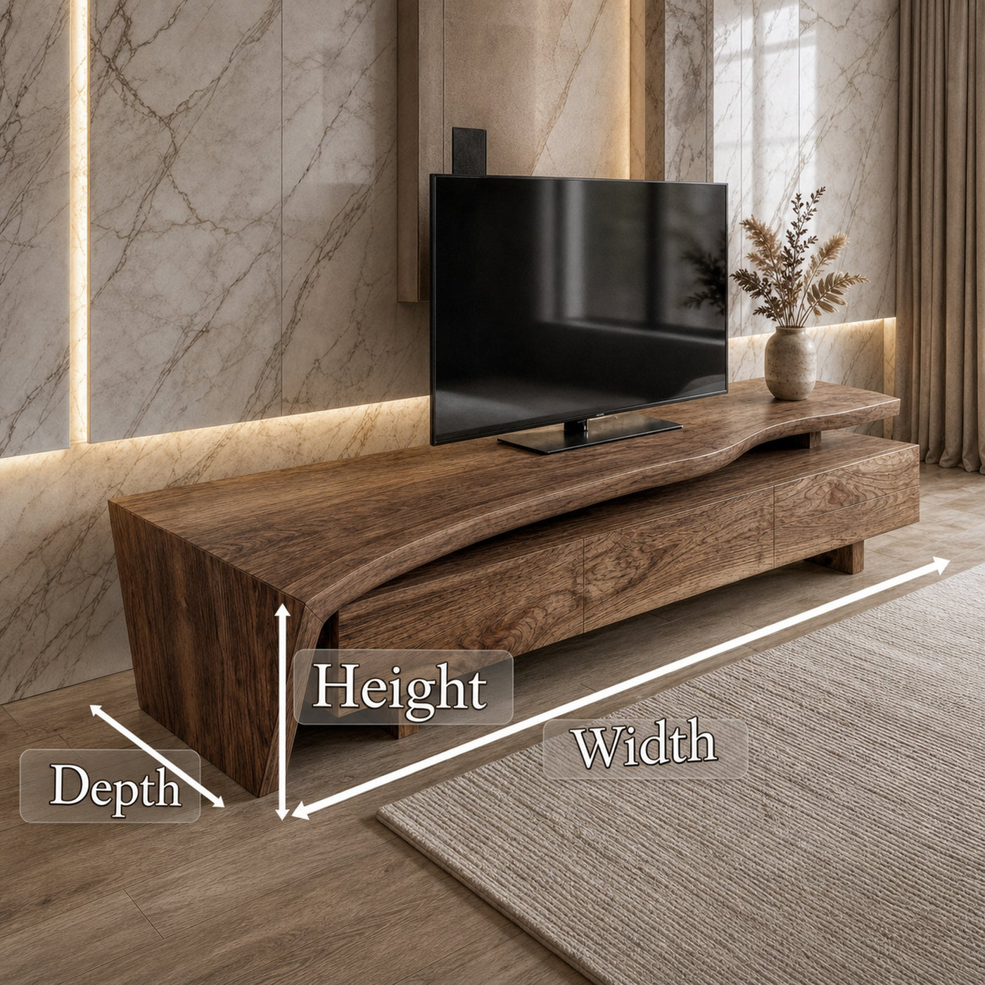 Sculptural Rustic TV Cabinet Solid Wood Living Room - product view 6