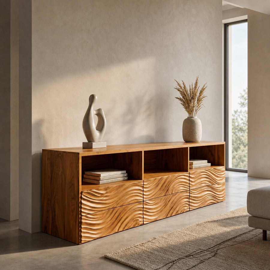 Sculptural Sideboard  With Organic Relief Pattern For Living Room