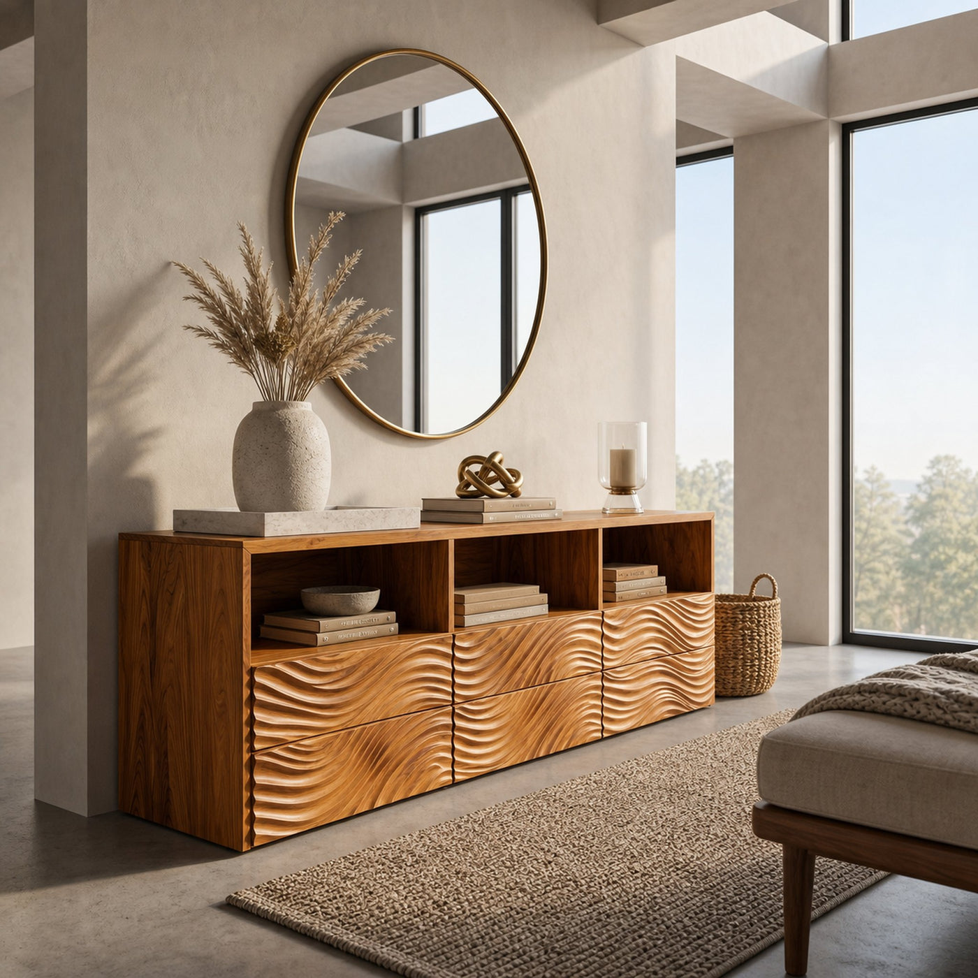 Sculptural Sideboard With Organic Relief Pattern For Living Room - product view 6