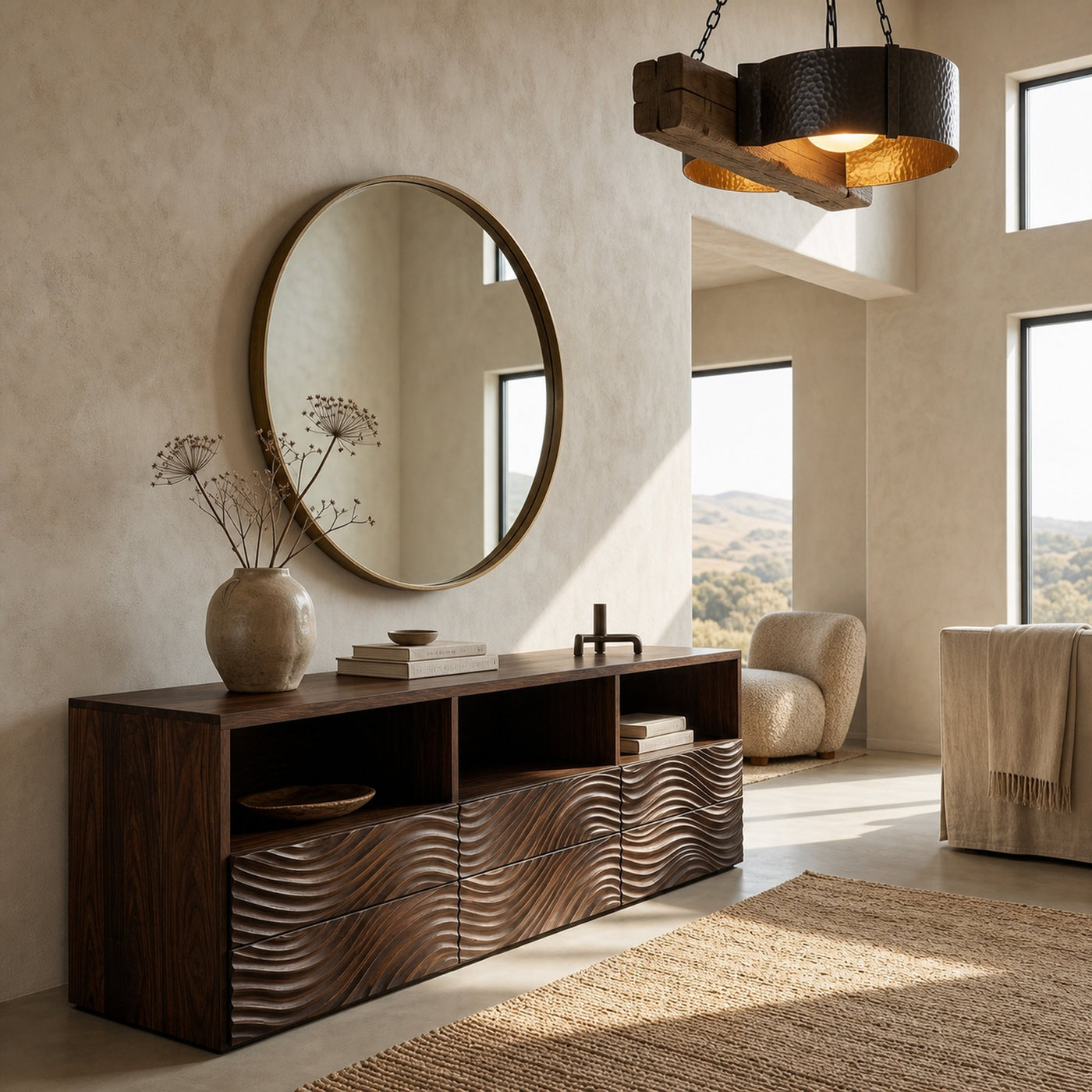 Sculptural Sideboard With Organic Relief Pattern For Living Room - product view 7