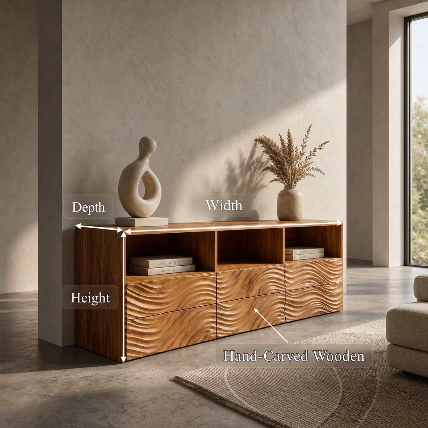 Sculptural Sideboard With Organic Relief Pattern For Living Room - product view 8
