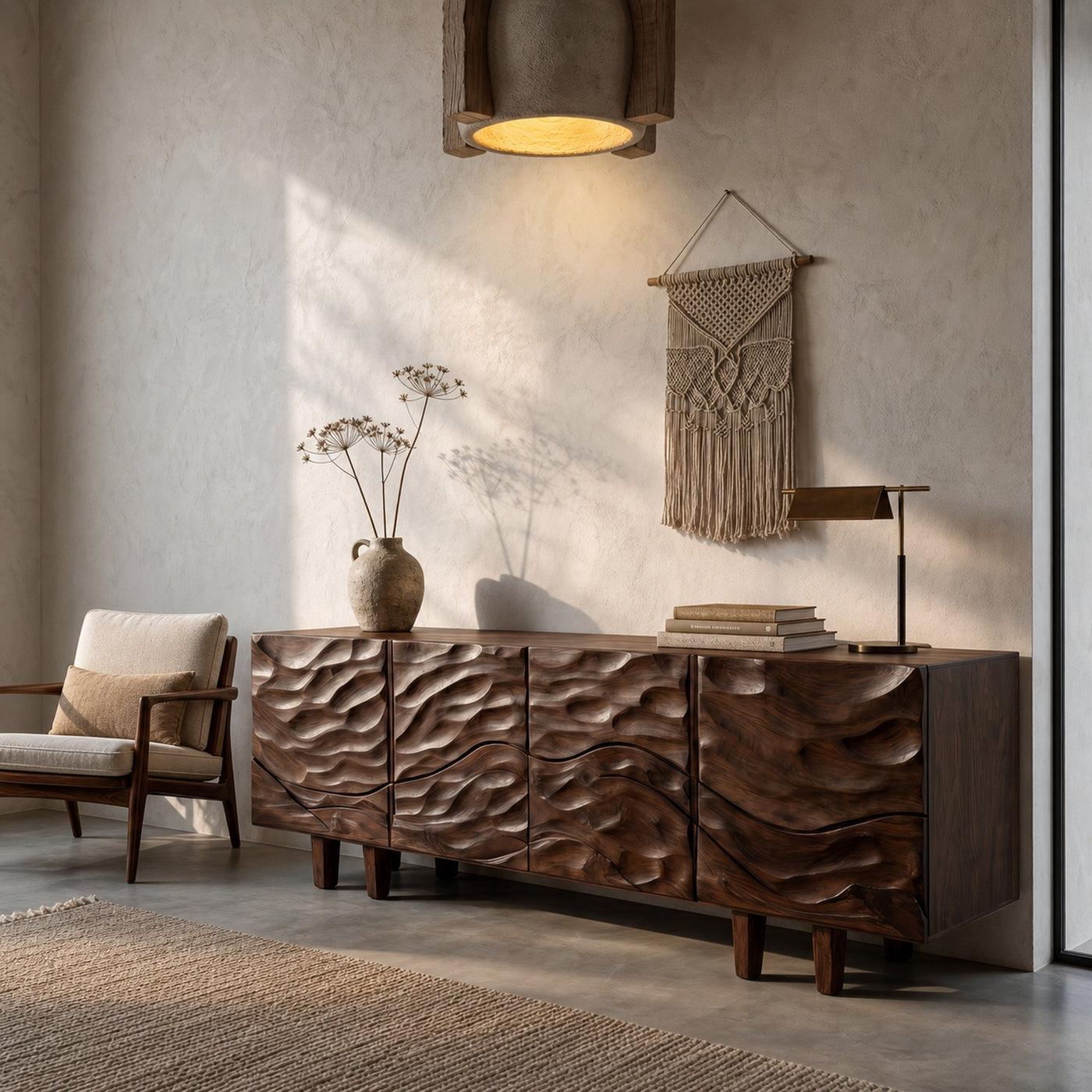 Sculptural Sideboard With Flowing Wood Grain Doors For Living Room - product view 7