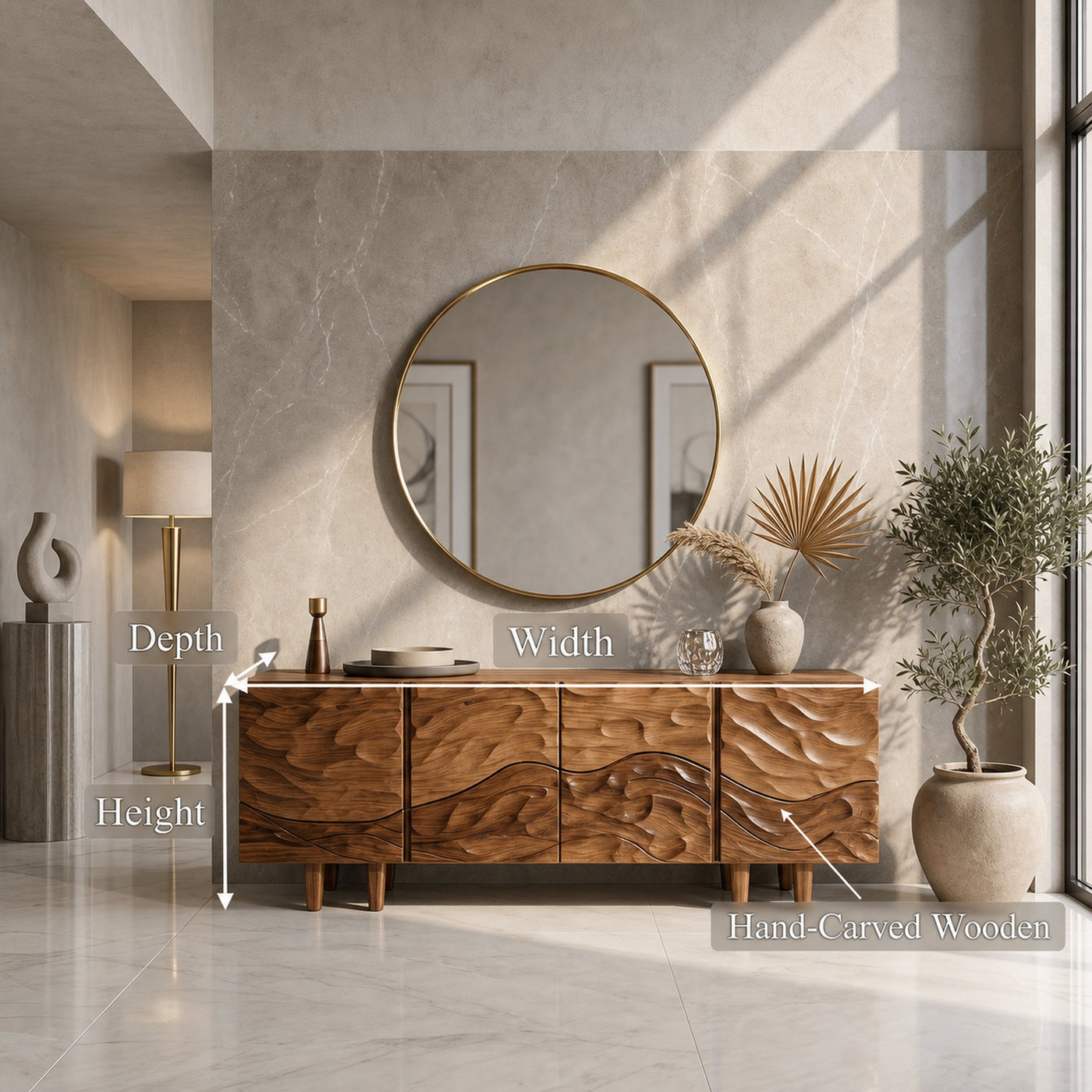 Sculptural Sideboard With Flowing Wood Grain Doors For Living Room - product view 8
