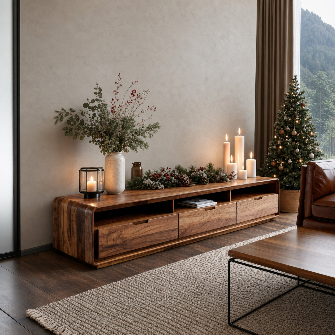 Sculptural Sideboard With Rounded Edge For Holiday Interior