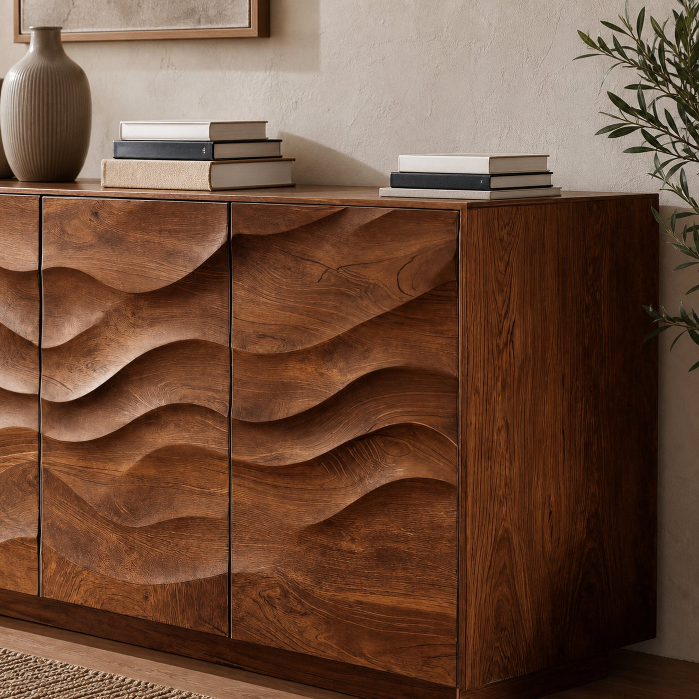 Sculptural Sideboard With Wave Carved Front For Living Room - product view 4