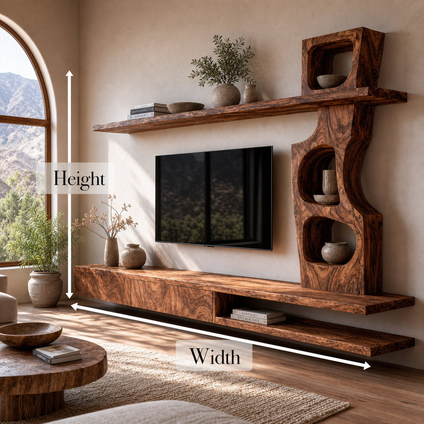 Sculptural TV Cabinet With Tree Inspired Storage Shelves For Living Room - product view 8