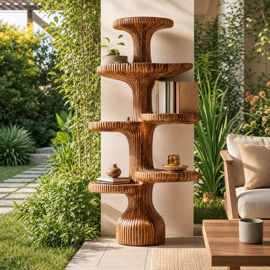 Sculptural Tiered Tree Shelf Living Room Interior Artistic Feature
