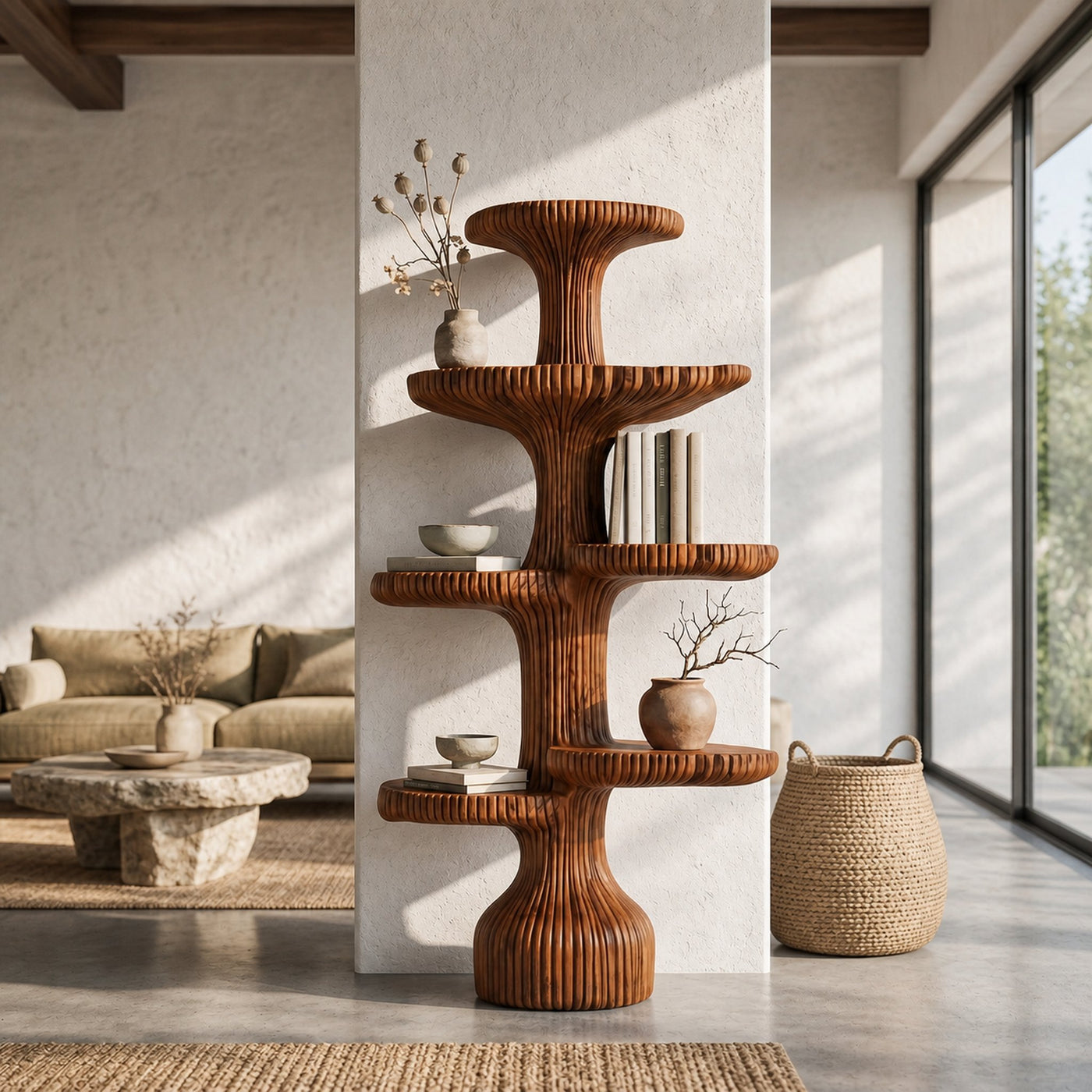 Sculptural Tiered Tree Shelf Living Room Interior Artistic Feature - product view 6