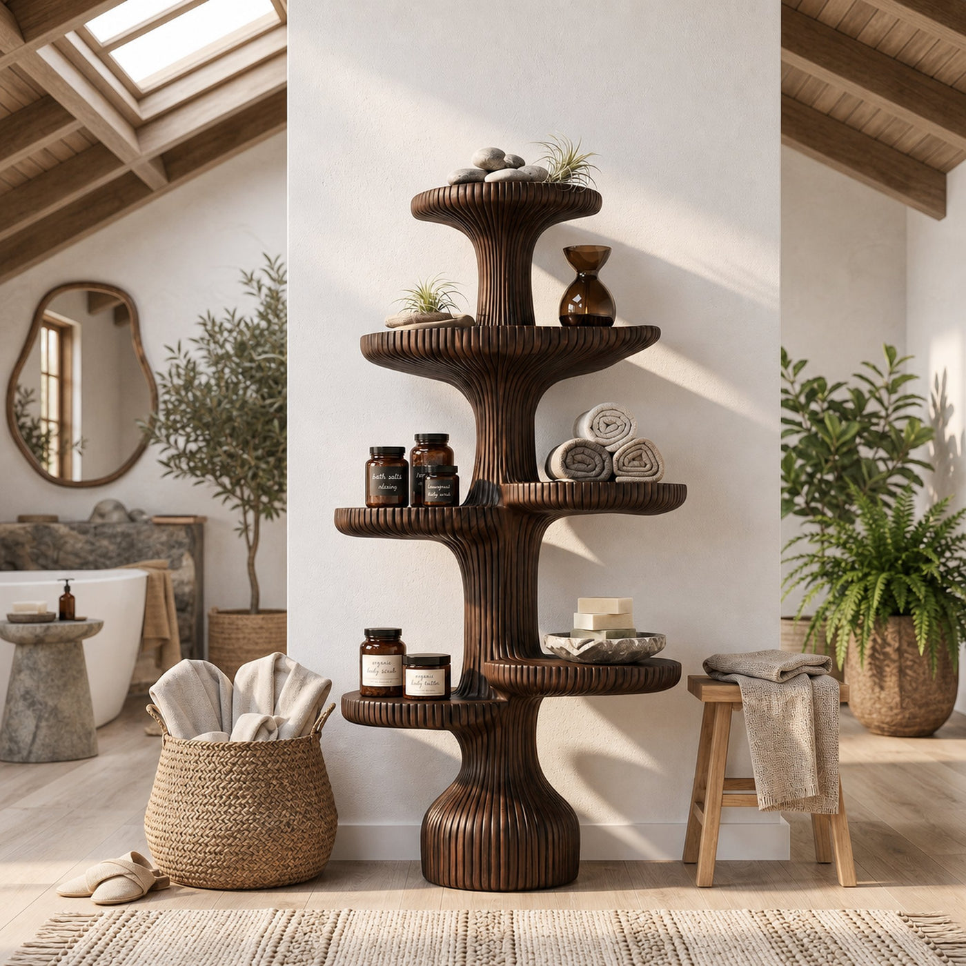 Sculptural Tiered Tree Shelf Living Room Interior Artistic Feature - product view 7
