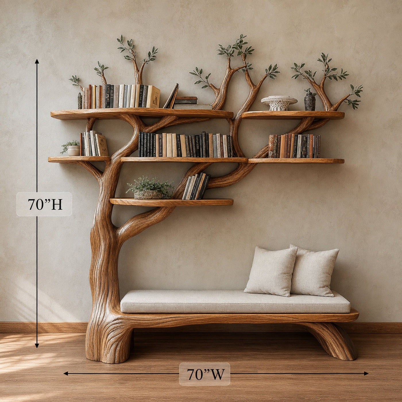 Sculptural Tree Bookshelf Bench Living Room Interior Integrated Display - product view 4