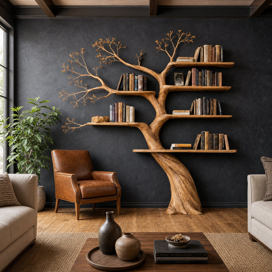 Sculptural Tree Bookshelf Living Room Interior Architectural Wall Feature