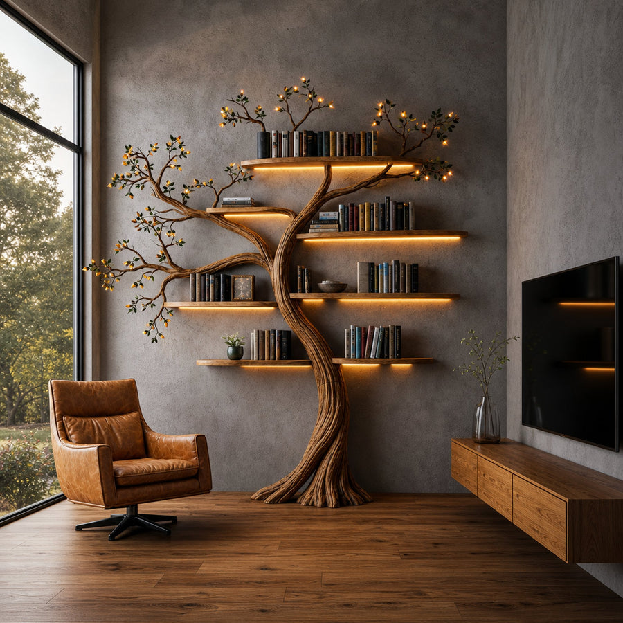 Sculptural Tree Bookshelf Living Room Interior Architectural Wall Feature