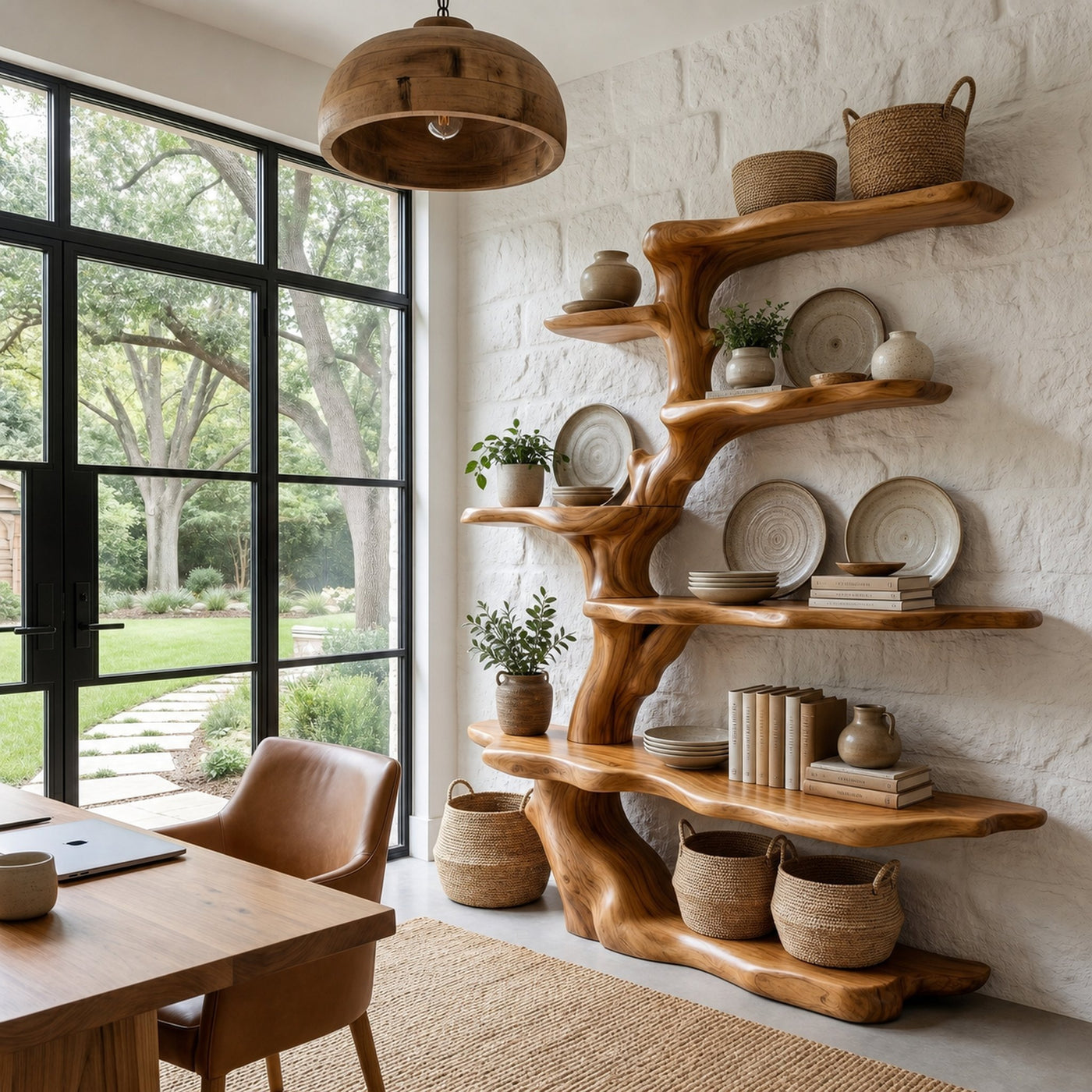 Sculptural Tree Bookshelf Natural Wood Storage For Reading Nook - product view 6