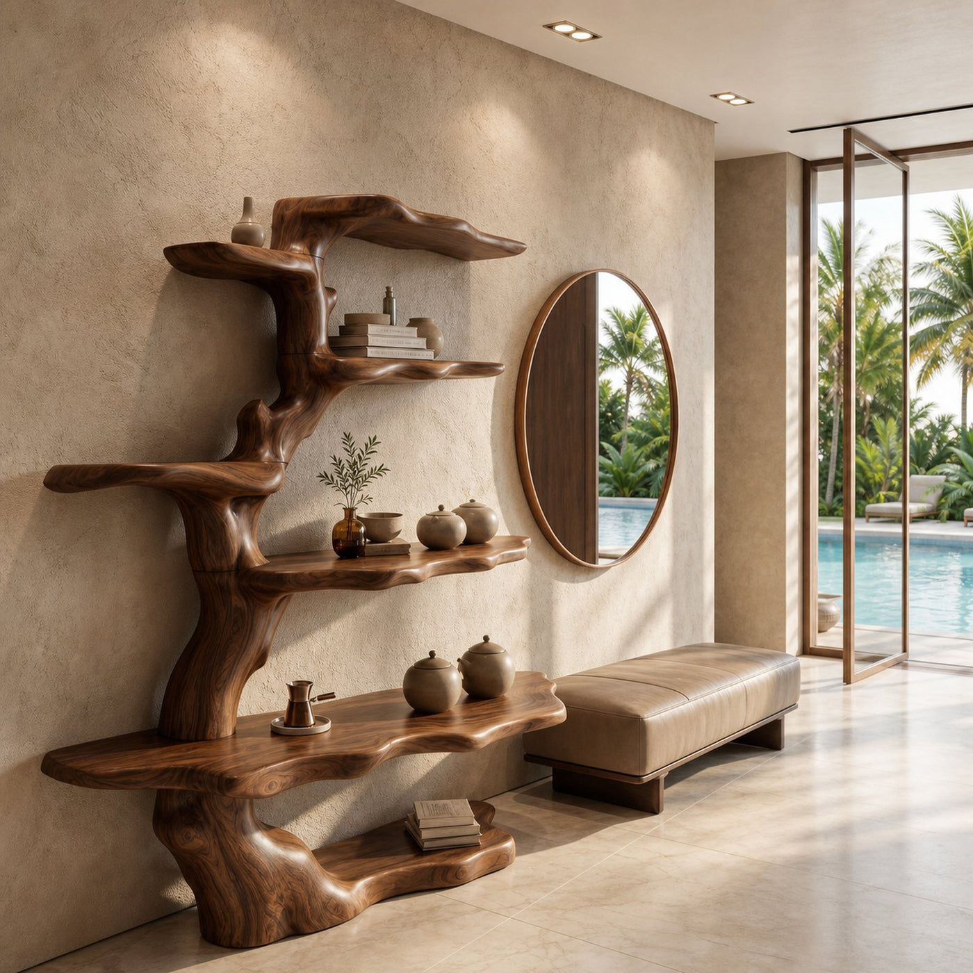 Sculptural Tree Bookshelf Natural Wood Storage For Reading Nook - product view 7