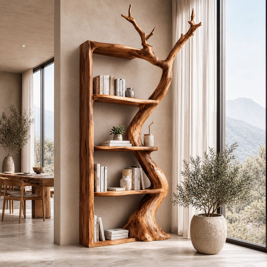 Sculptural Tree Bookshelf With Flowing Branch Frame For Living Room