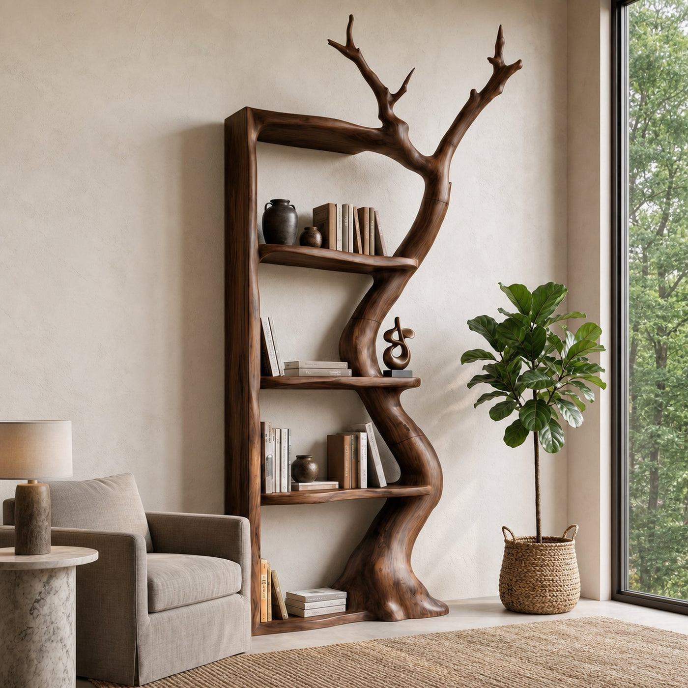 Sculptural Tree Bookshelf With Flowing Branch Frame For Living Room - product view 7