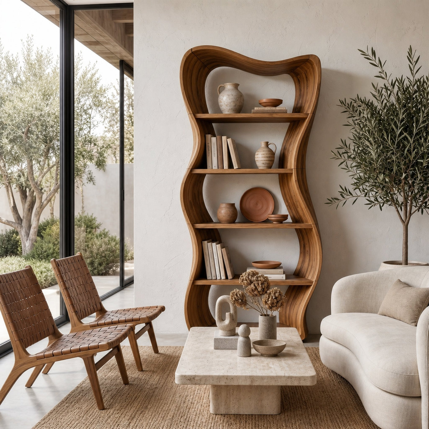 Sculptural Tree Shelf With Organic Wood Design For Living Room And Reading Corner - product view 6
