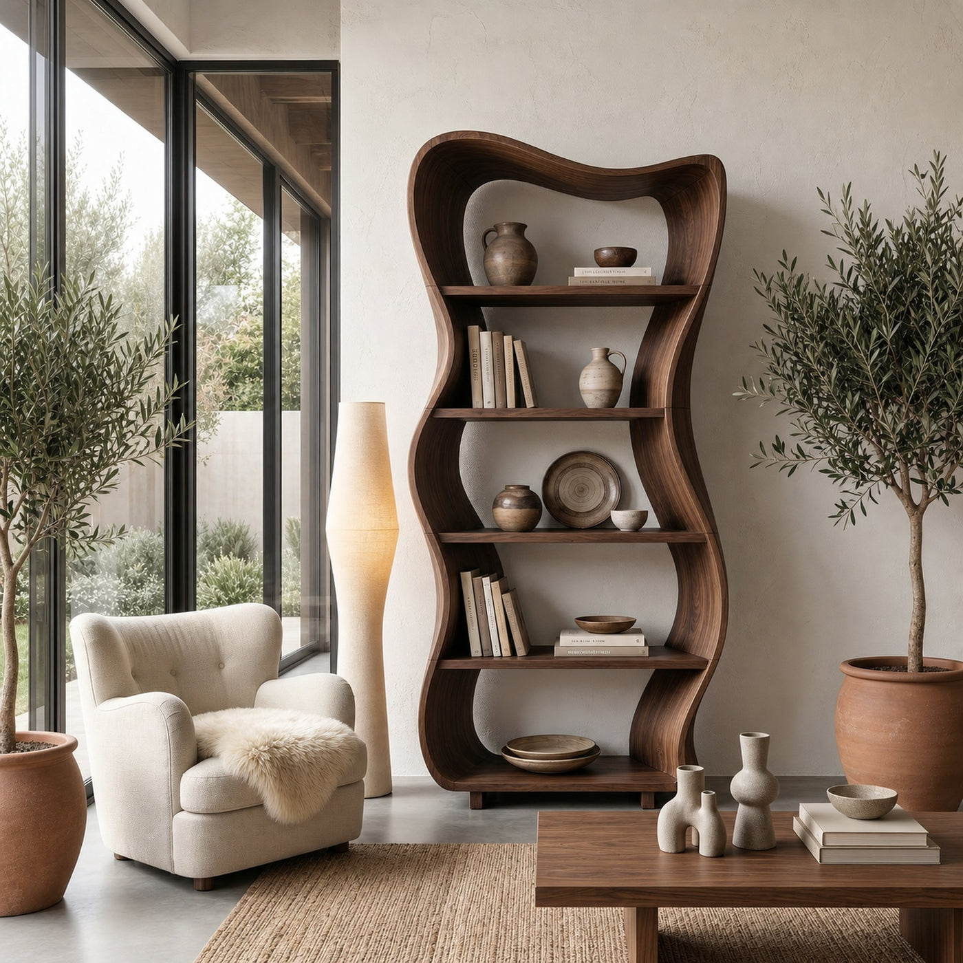 Sculptural Tree Shelf With Organic Wood Design For Living Room And Reading Corner - product view 7