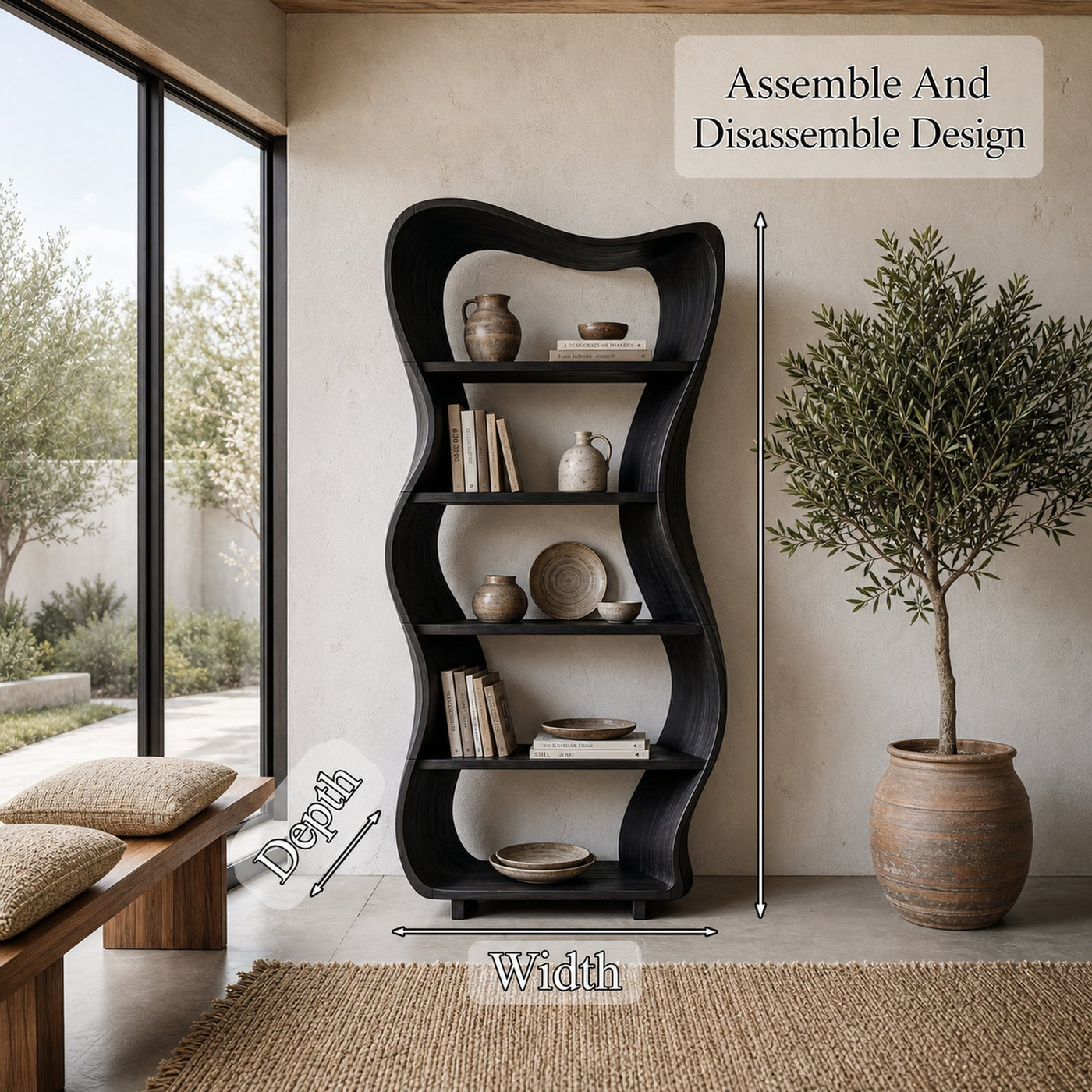 Sculptural Tree Shelf With Organic Wood Design For Living Room And Reading Corner - product view 8