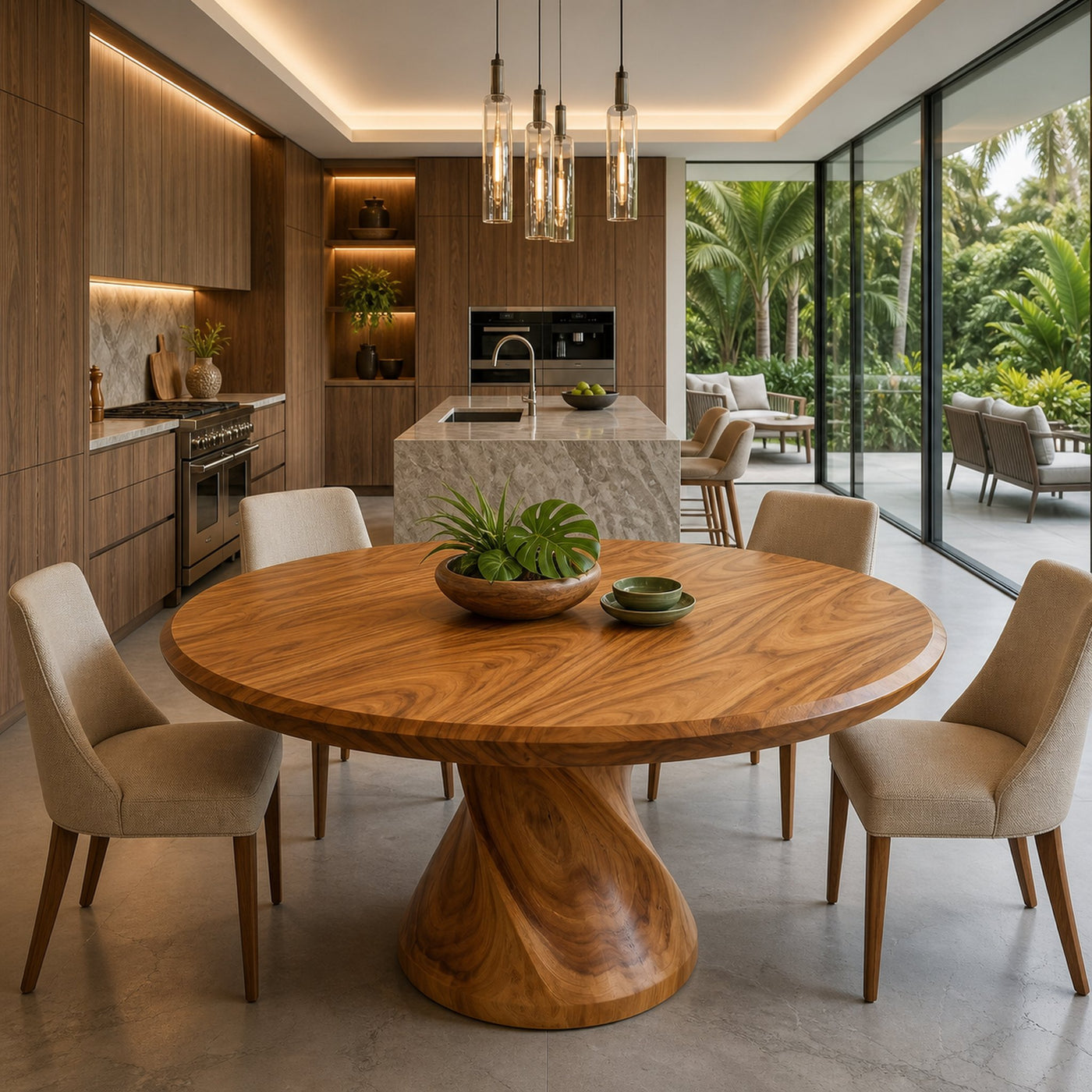 Sculptural Trestle Table For Tropical Dining Room