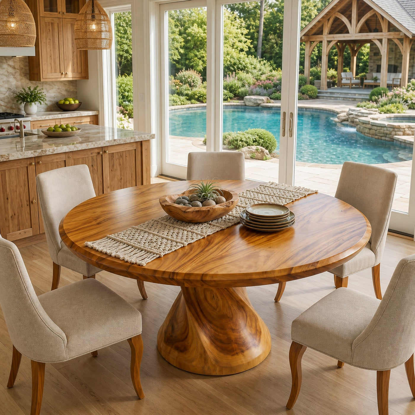 Sculptural Trestle Table For Tropical Dining Room - product view 2