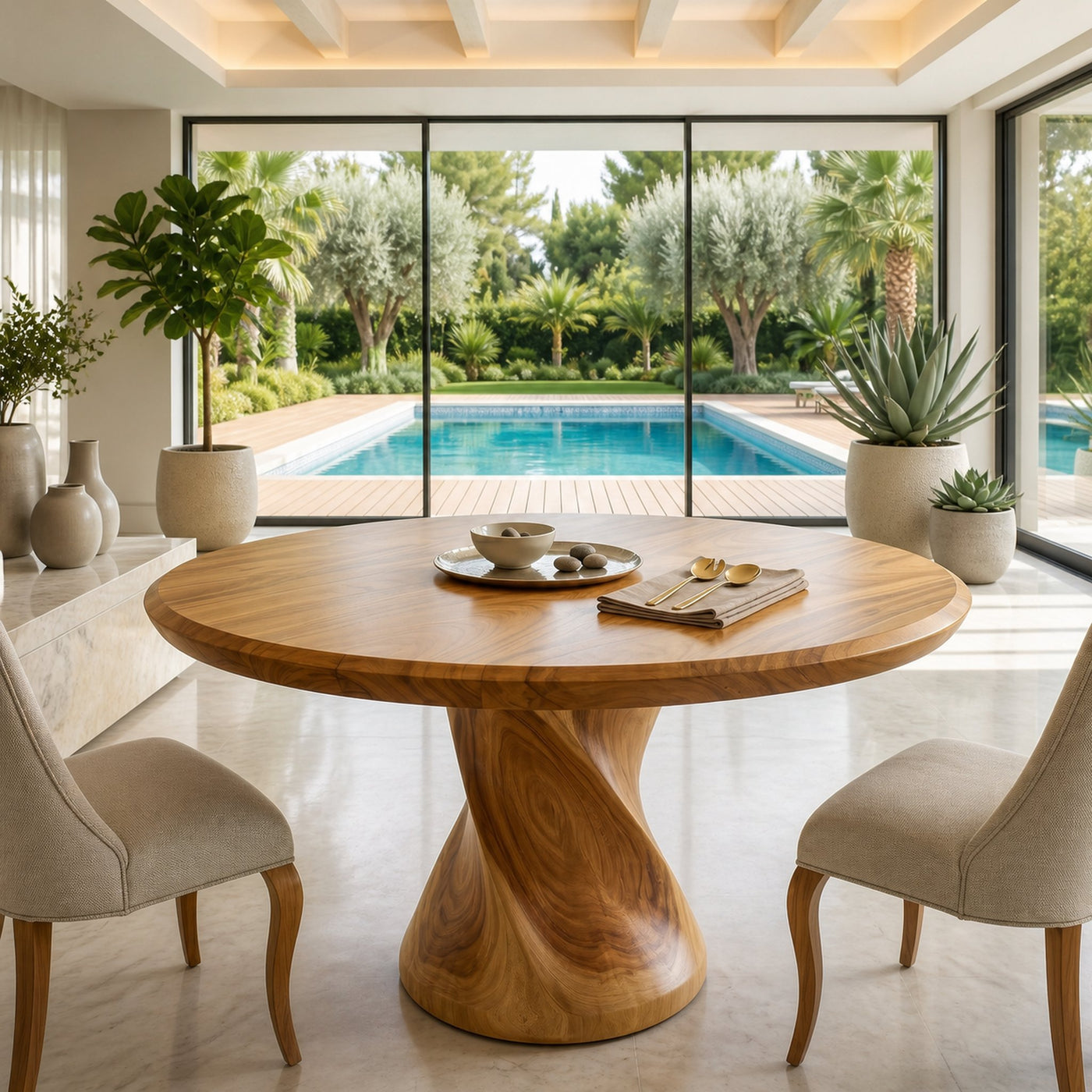 Sculptural Trestle Table For Tropical Dining Room - product view 3